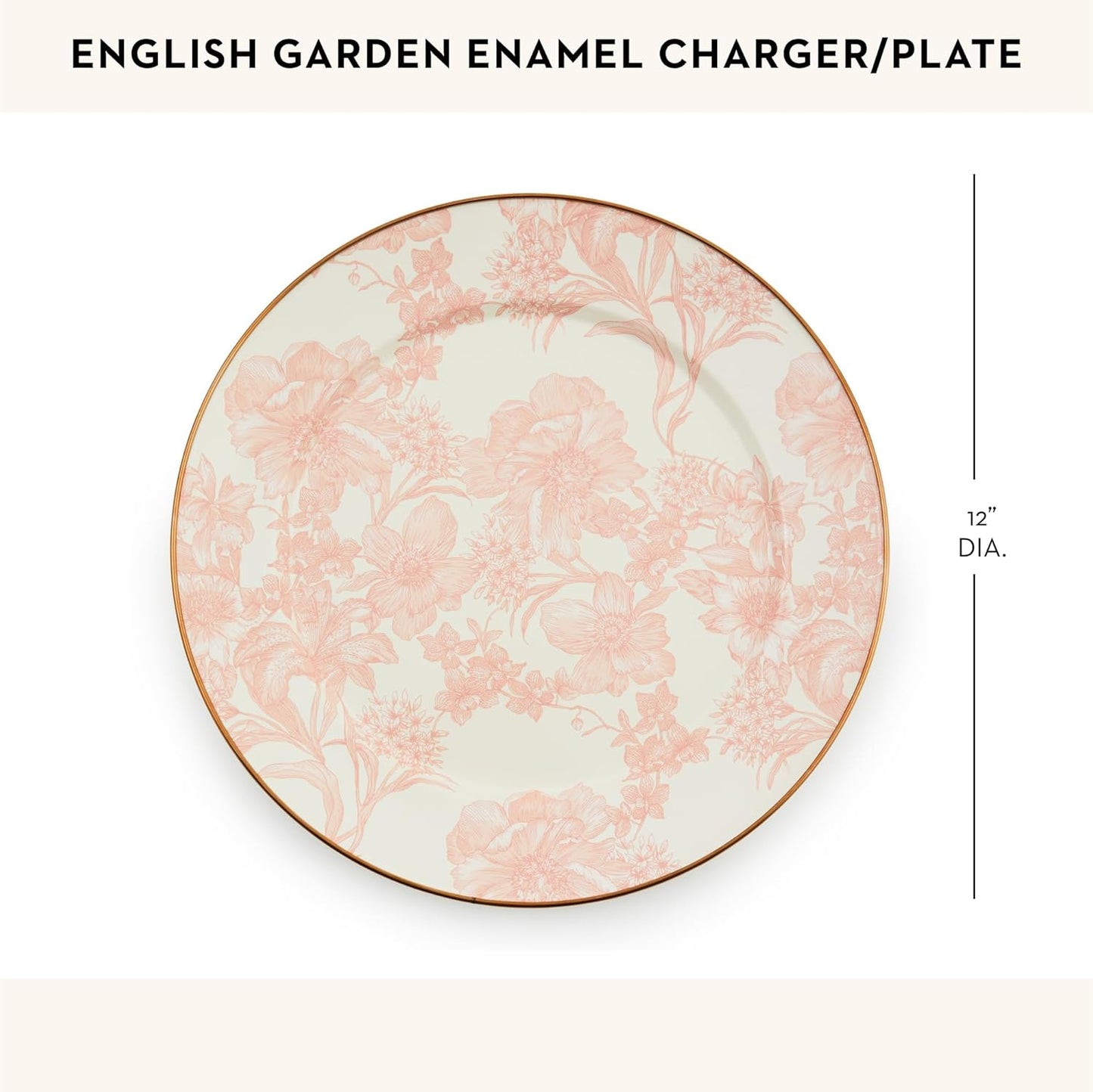MACKENZIE-CHILDS Enamel Charger Plate, Decorative Plate for Home Decor, 12 Inches, Rosy English Garden