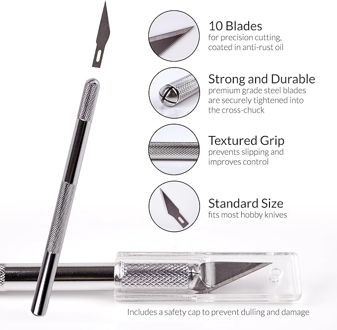 WA Portman 12x18 Inch Self Healing Cutting Mats for Crafts – Fabric Cutting Mat with Precision Craft Knife, 10 Hobby Knife Blades & Metal Ruler 18 Inch Cork Backed Ruler – All-in-One Craft Kit