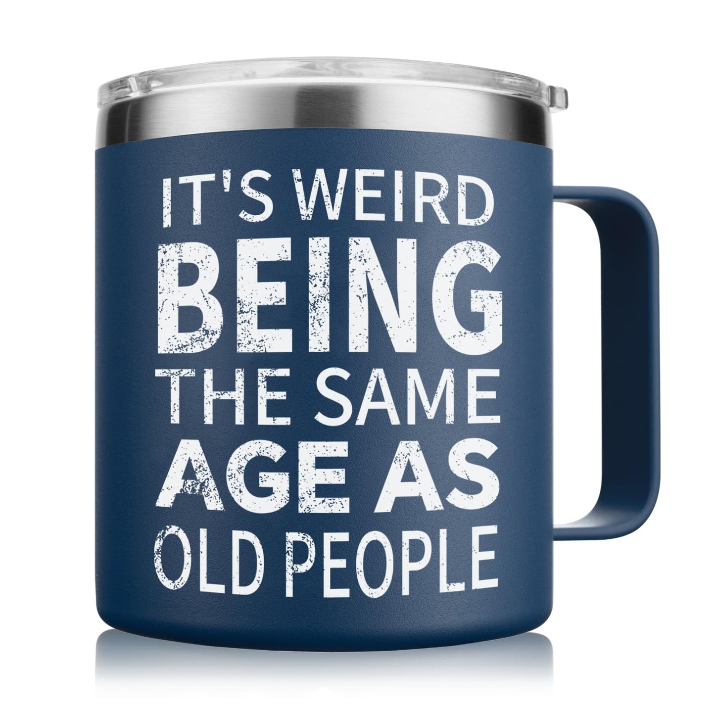 NOWWISH Birthday Gifts fo Men- Weird Being the Same Age as Old People Mug - Funny 50th 60th 70th Birthday Gifts for Men, Old People, Him, Husband, Grandpa (14oz, Navy Blue)