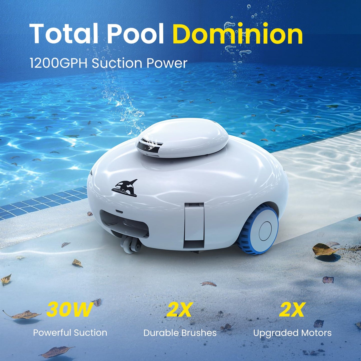 AQUVII K2 Cordless Robotic Pool Cleaner, 120-Min Runtime Pool Vacuum for Above/In-Ground Flat Pools, Strong Suction for Sand & Leaves, Auto-Parking, Covers Up to 860 Sq.ft