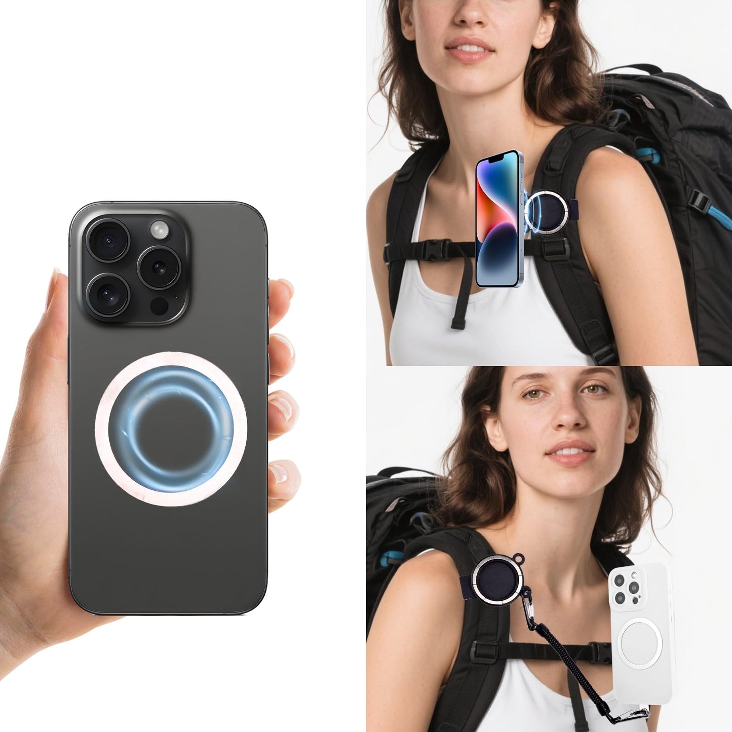 Lyreh Backpack Strap Magnetic Clip For Cellphone, Magnetic Phone Holder With Safety Strap Phone Bag Shoulder Clip For Mountainee