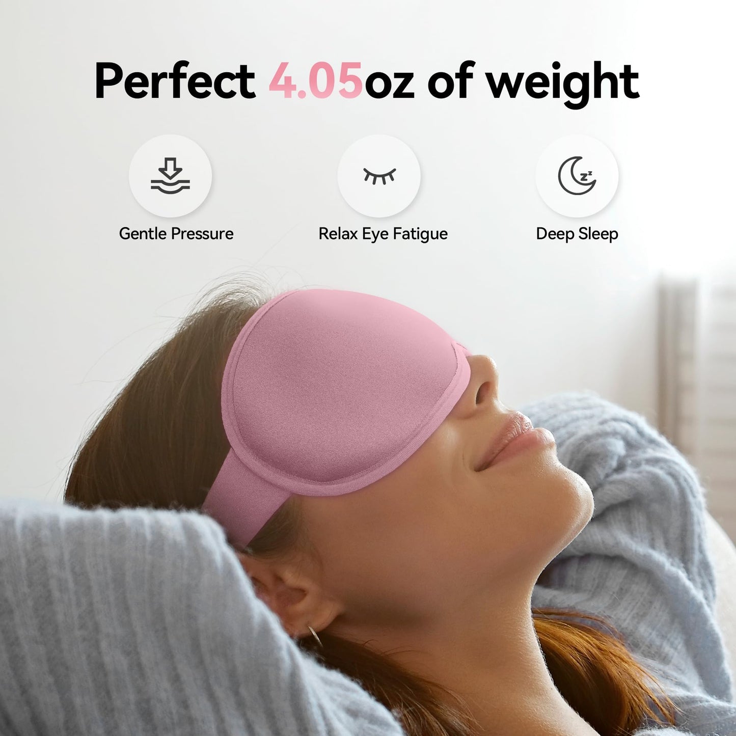 Weighted Eye Masks for Sleep Women: 3D Contoured Blackout Sleep Mask with Zero Pressure, Eyelash Friendly & Comfortable Blindfold for Airplane Travel, Night Shift Nurse, Yoga & Thoughtful Gift, Pink