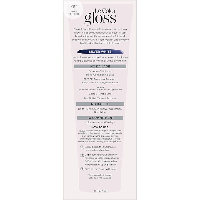 L'Oreal Paris Le Color Gloss One Step Toning Gloss, In-Shower Hair Toner with Deep Conditioning Treatment Formula for Gray Hair, Silver White, 1 Kit