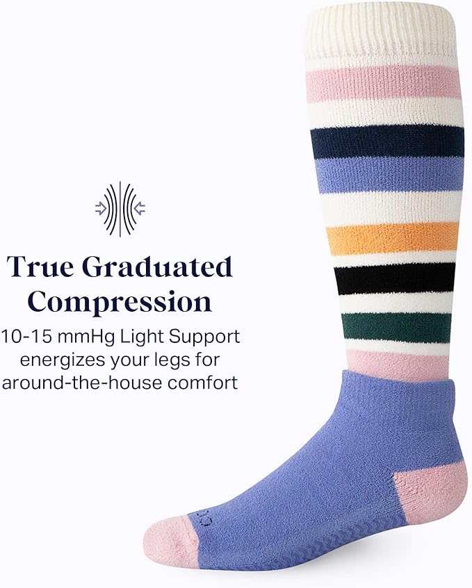 Comrad CozyGrip Slipper Socks - 10-15mmHg Graduated Compression Socks - Dual-Layer Knee High Socks with Anti-Slip Grips
