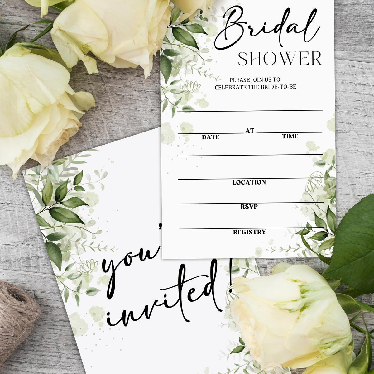 Greenery Bridal Shower Invitations Cards for Mr & Mrs, Wedding invitation Invite Cards, 25 Sets of Fill in 4 x 6 Inch Bridal Shower Invitation with Envelopes, Engagement Party Favor Supplies -04