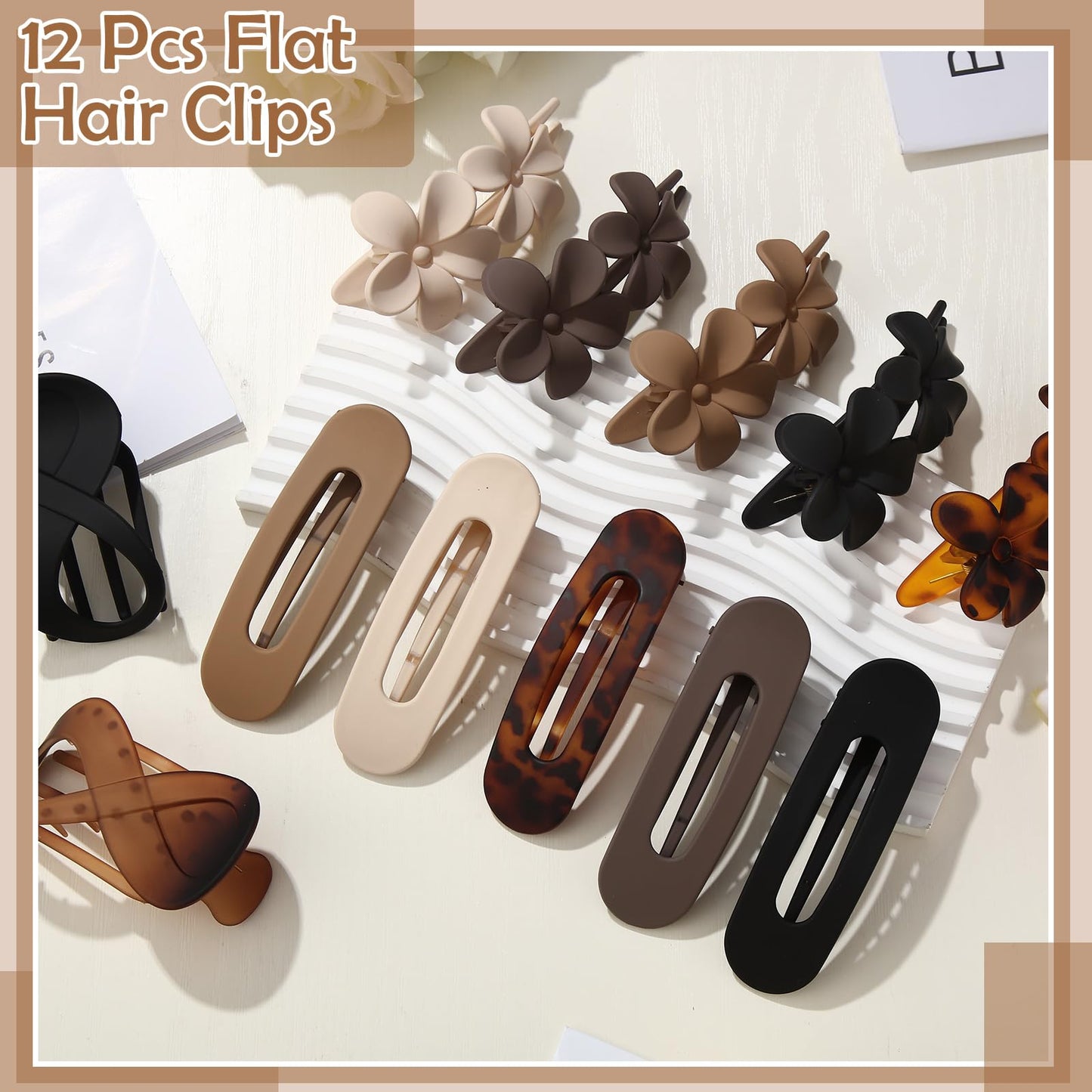 12 Pcs Flat Hair Clips for Women, Lay Flat Claw Clips French Concord Hair Clips, 3 Styles No Slip Matte Claw Clips for Thin Thic