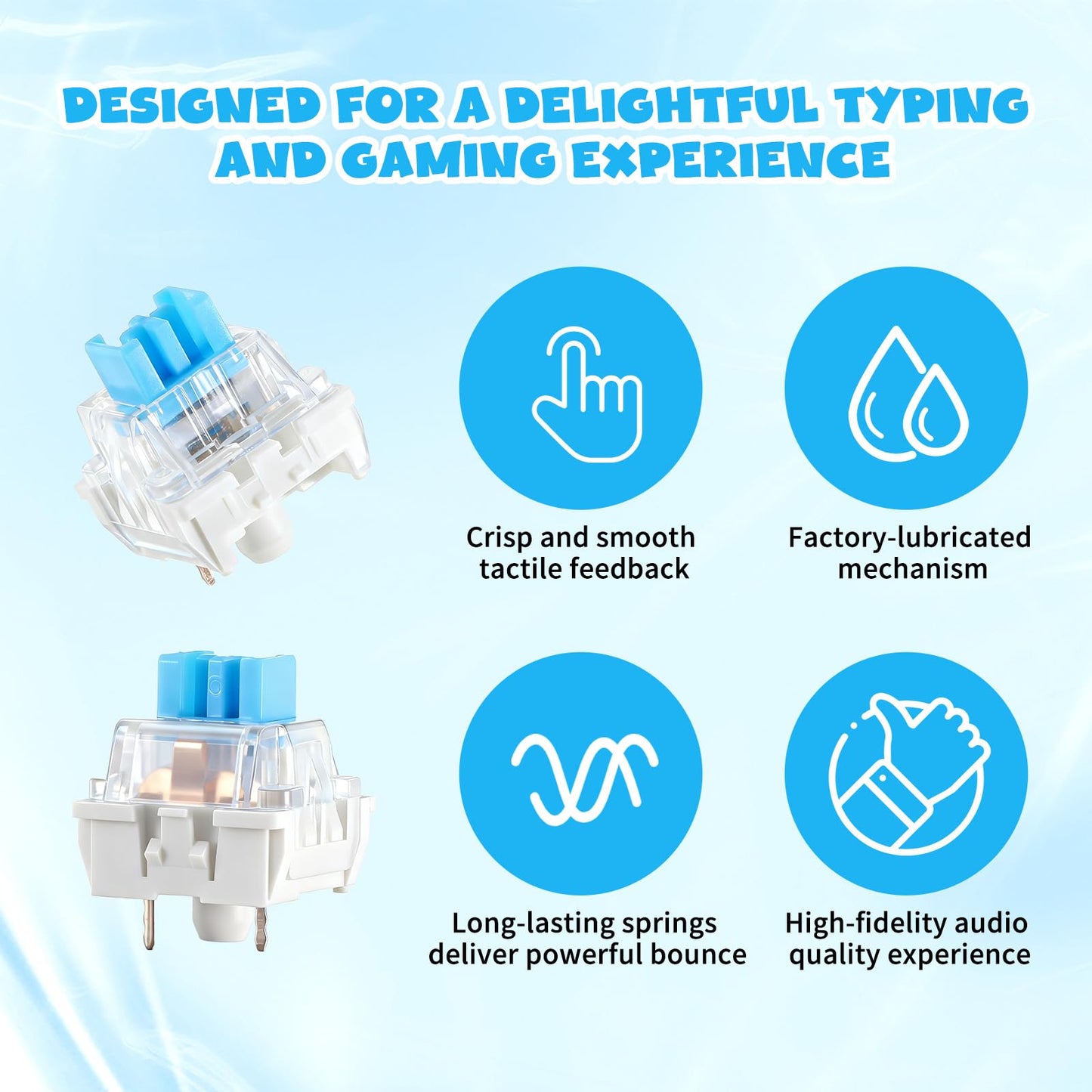 Keyboard Switches, 50 Pcs 3 PIN Blue Keyboard Clicker Replacement Dustproof Mechanical Keyboards Switches for Most Gaming Keyboards