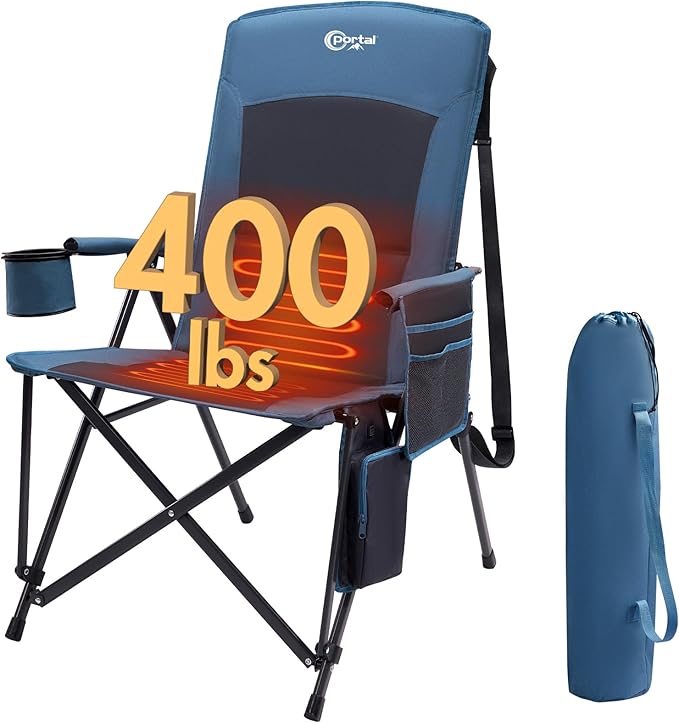 Portal Heated Camping Chairs for Adults Outdoor Sports Oversized Folding Lawn Chair with High Back, Heavy Duty 400 Lbs, Ba...