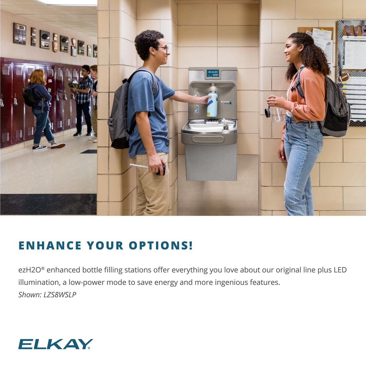 Elkay LZSTL8WSLP Enhanced Bottle Filler & Bi-Level ADA Cooler Refrigerated Light Gray Granite High Capacity Lead Drop Down Wrapper