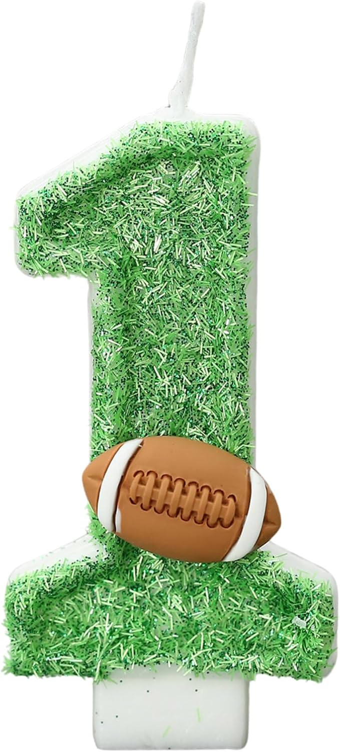 CasaPopz Football Birthday Number Candles for Cake Green Number 1 Candle 1st Football Cake Topper Cupcake Topper for Footb...