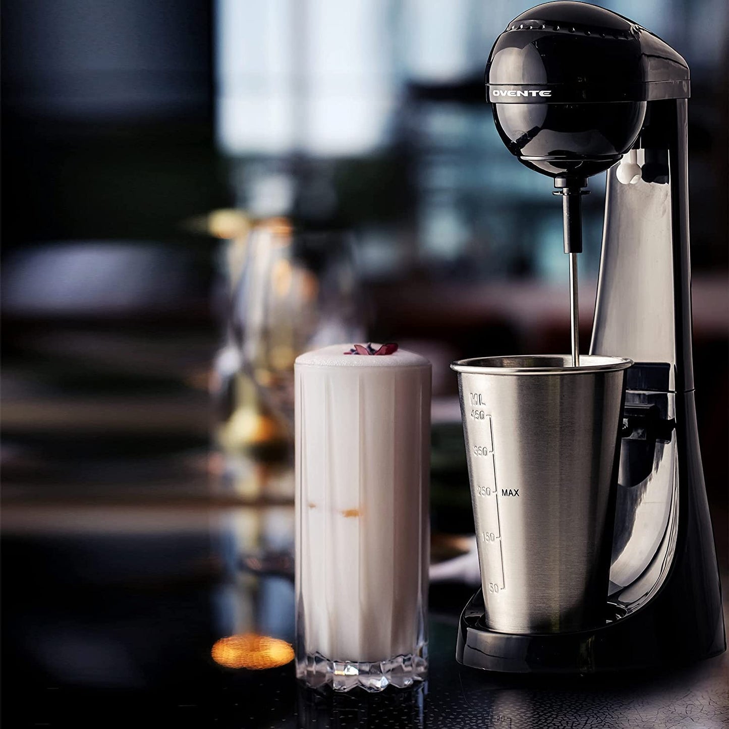 OVENTE Classic Milkshake Maker Machine with 2 Speed Setting, Safety Lock & 15.2 Ounce Stainless Steel Mixing Cup & Rod, Electric Drink Mixer Ideal for Malted Milk, Protein Shakes & More, Black MS2070B