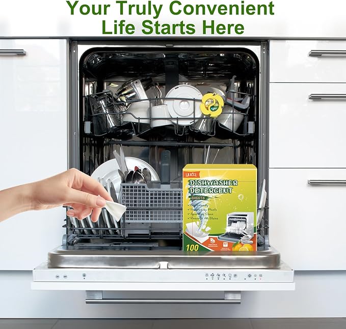 YCUO Dishwasher Detergent Sheets 100 Loads,Eco Friendly Dishwasher Detergent Plastic-Free Washer Sheets Alternative (Lemon)