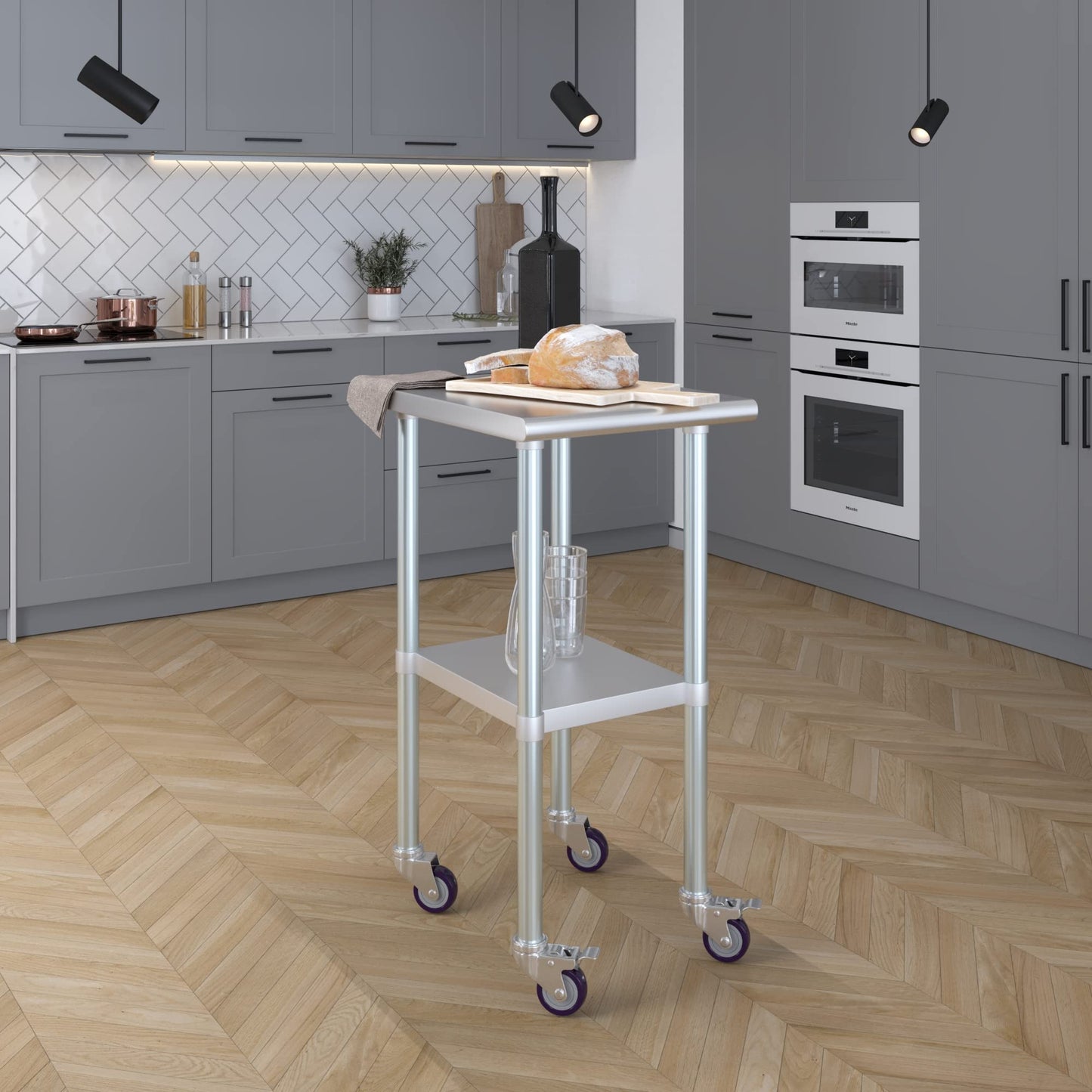 AmGood 24 in. x 18 in. Stainless Steel Work Table with Wheels | Metal Kitchen Food Prep Table | NSF