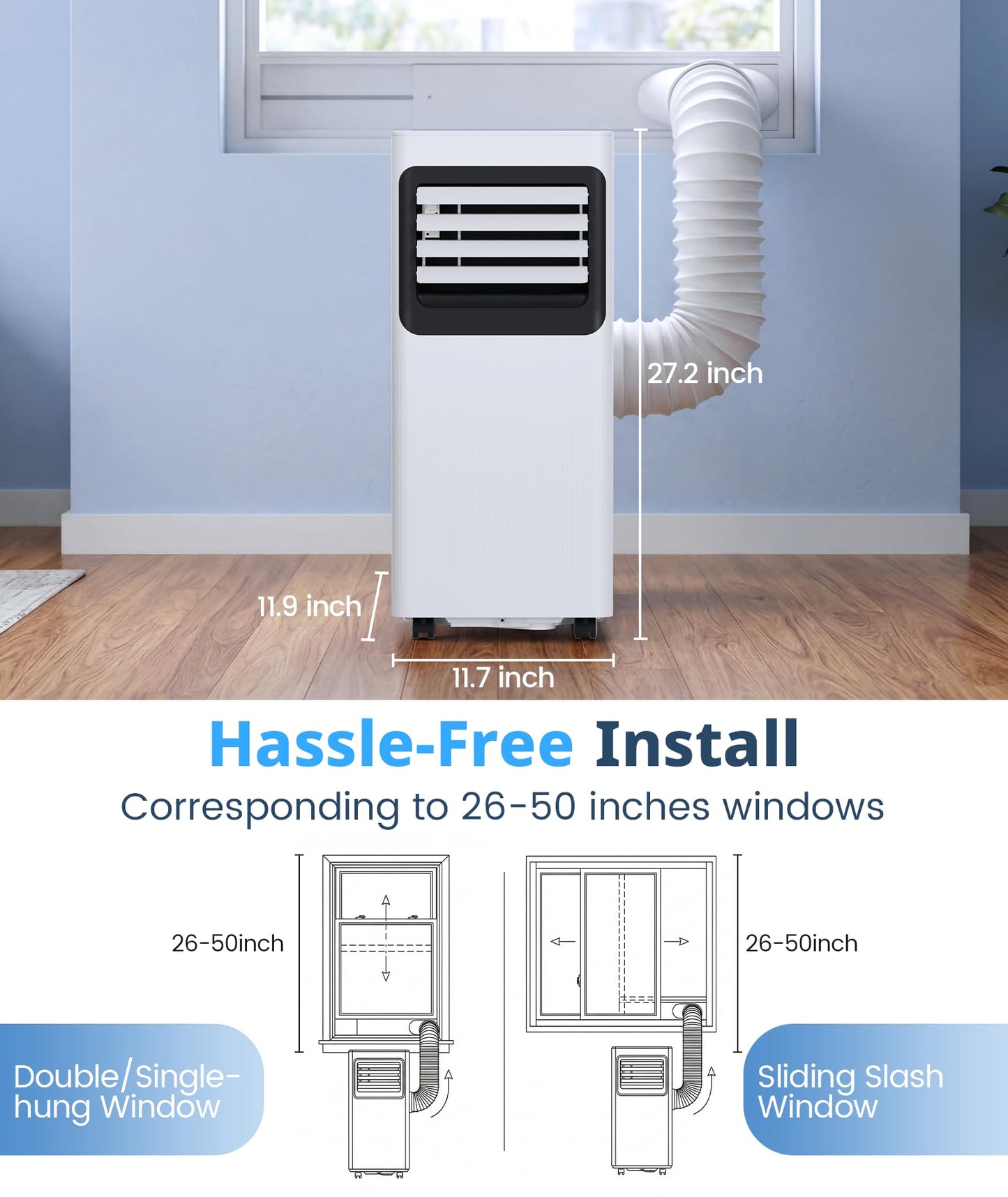 8000 BTU Portable Air Conditioner, 4-in-1 AC Unit Cools 350 Sq.Ft, Quiet Air Conditioner with Dehumidifier & Fan, LED Display, Remote, 24H Timer, Window Kit for Bedroom Office Dorm