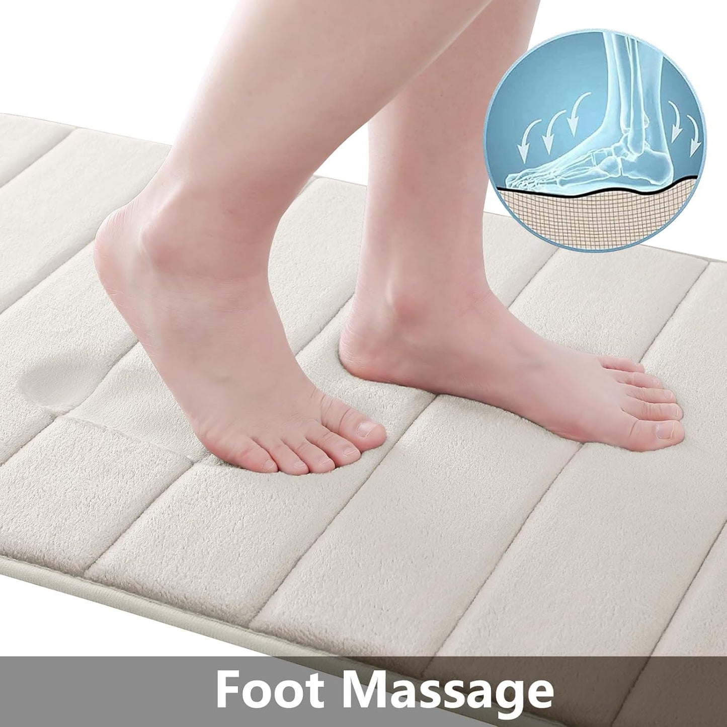 Buganda Memory Foam Bath Mat, 44" x 24", Ultra Soft and Non-Slip Bathroom Rugs, Water Absorbent and Machine Washable Bath Rug Runner for Bathroom, Shower, and Tub, Cream
