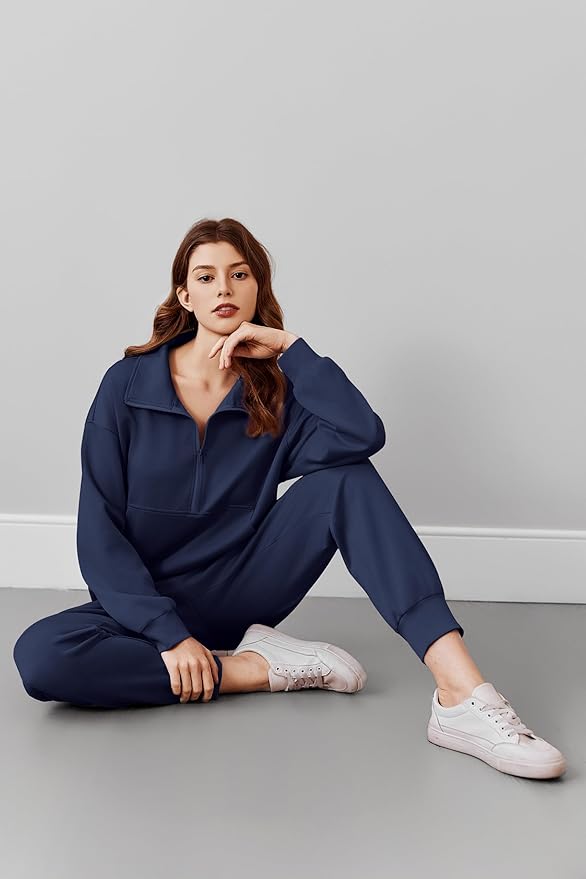 PINSPARK 2 Piece Sets for Women 2025 Fall Travel Outfits Long Sleeve Tracksuit Joggers Sets Half Zip Sweatsuit Matching Set