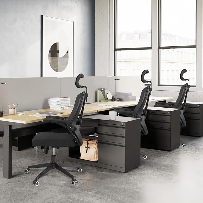 balmstar Office Chair,Ergonomic Comfy Home Desk Chair with 350LBS Capacity,High Back Gaming Chair with Wheels,Mesh Computer Chair,Lumbar Support, Adjustable Headrest,Flip-up Armrest (A-All Black)