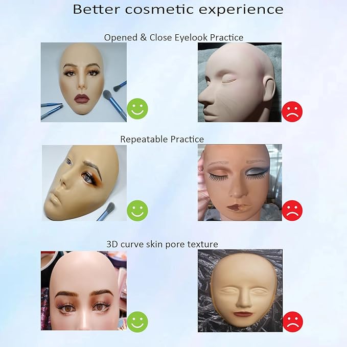 3D makeup Practice Face Board, Silicone Makeup Mannequin Face, Reusable Beginner Practice Eye Makeup Face, Eye Fake Silicone, Makeup Artist Full Face Practice Eyelash Eye Shadow Eyeliner Pen Simulatio