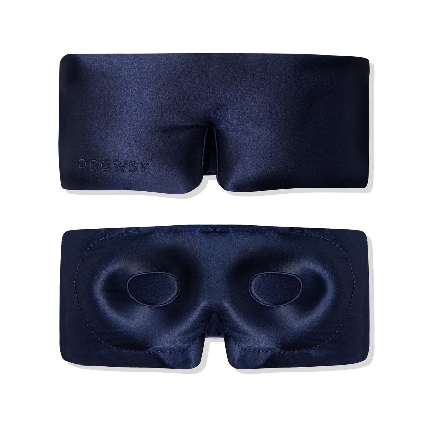 DROWSY Eyelash Protecting Silk Sleep Mask for Natural Lashes & Extensions. Deep Eye Cups, Zero Pressure, Total Blackout, Full Wraparound (Midnight Blue)