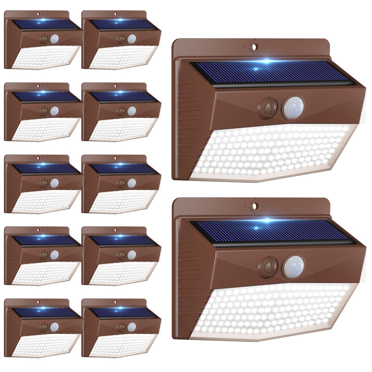 Peasur [12 Packs] Solar Outdoor Lights Motion Sensor Solar Security Lights Waterproof with 3 Lighting Modes Solar Powered Wall Lights Outside for Garden Fence Yard,Brown
