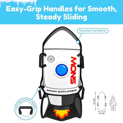 CocoNut Outdoor- 43" Double-Rider Rocket Ship Foam Snow Sled 2 Pack - Lightweight Foam Toboggans with Grip Handles and Slick Bottom for Increased Speeds, Ideal for Kids & Tweens & Teens