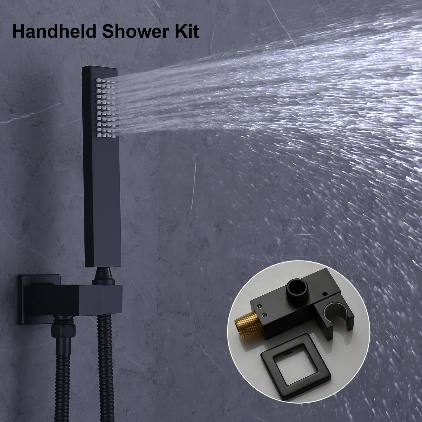 HONGTONGSOWER Bathroom Rainfall Shower System Wall Mount 8 Inch Shower Head With Handled Spray 6 Pcs jets Temperature Display Shower Faucet Set (Matte Black)