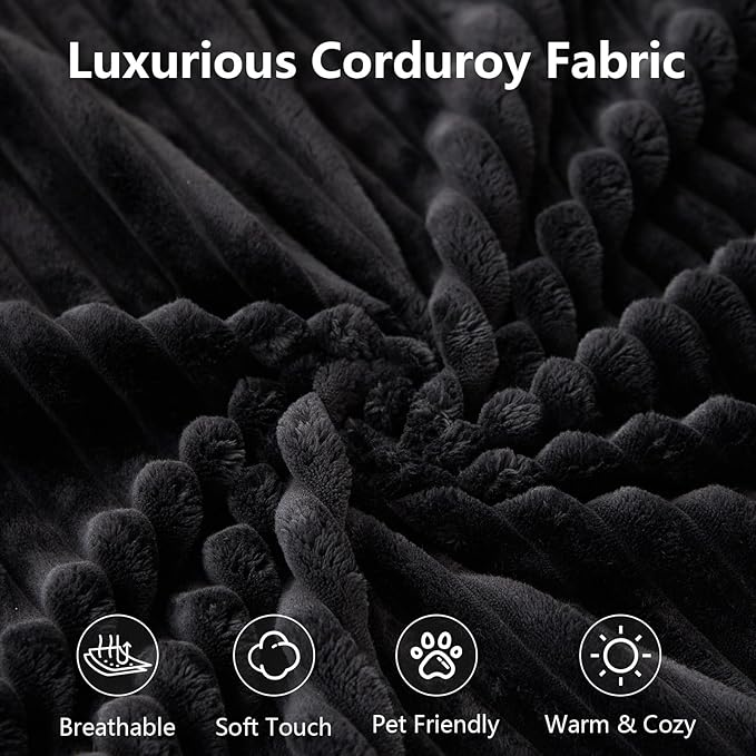 140" Sectional Cloud Couch for Living Room, Modular Floor Deep-Seat Sofa, Big Comfy Corduroy Couches Set with Fluffy Memory Foam, Stupendous U Shaped Sofas, No Assembly Required, Black