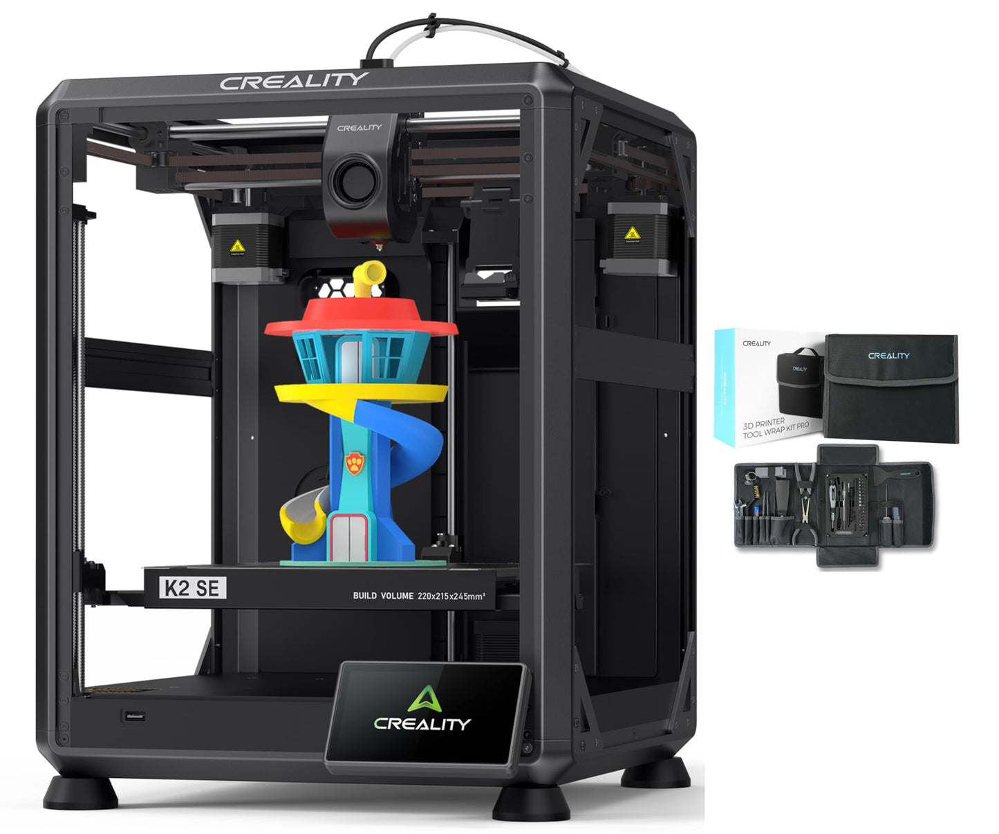 Creality K2 SE 3D Printer, Max High-Speed 500mm/s, Support Multicolor Printing Needs CFS Bundle with 74Pcs 3D Printing Tool Wrap Kit