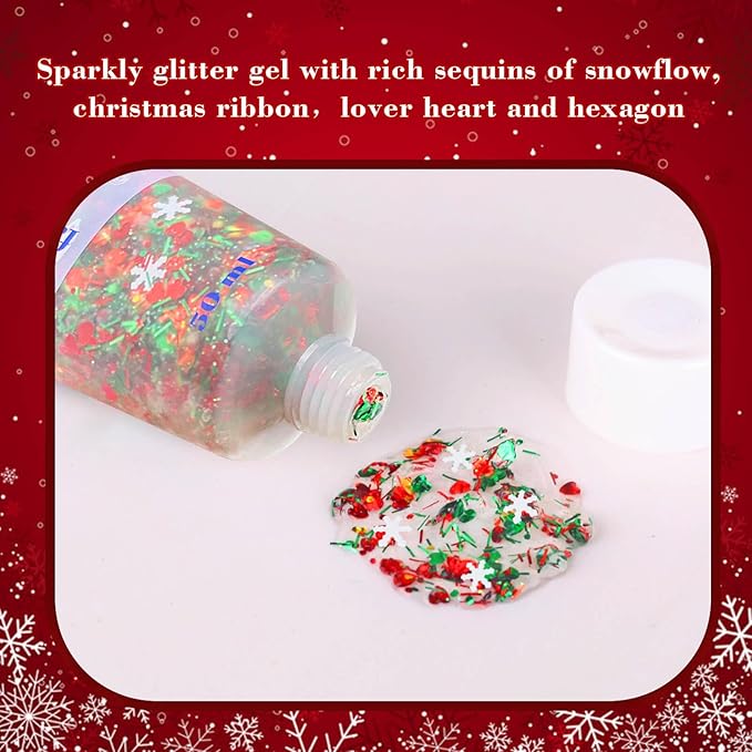 MEICOLY Christmas Face Body Glitter Gel,Christmas Stocking Stuffers Gift Decorations,Festival Hair Glitter for Women Kids Girls,Chunky Halloween Sparkling Glitter Face Paint