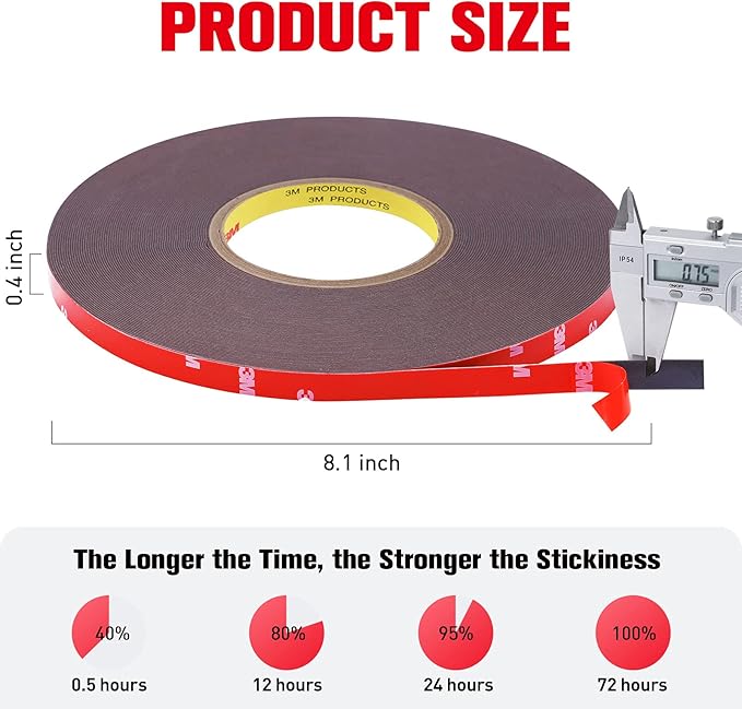 HitLights Double Sided Tape Heavy Duty 100FT, Waterproof Strong Mounting Adhesive Tape for Walls, Car, Home Decor, Office Decor (100FT x 0.39IN)