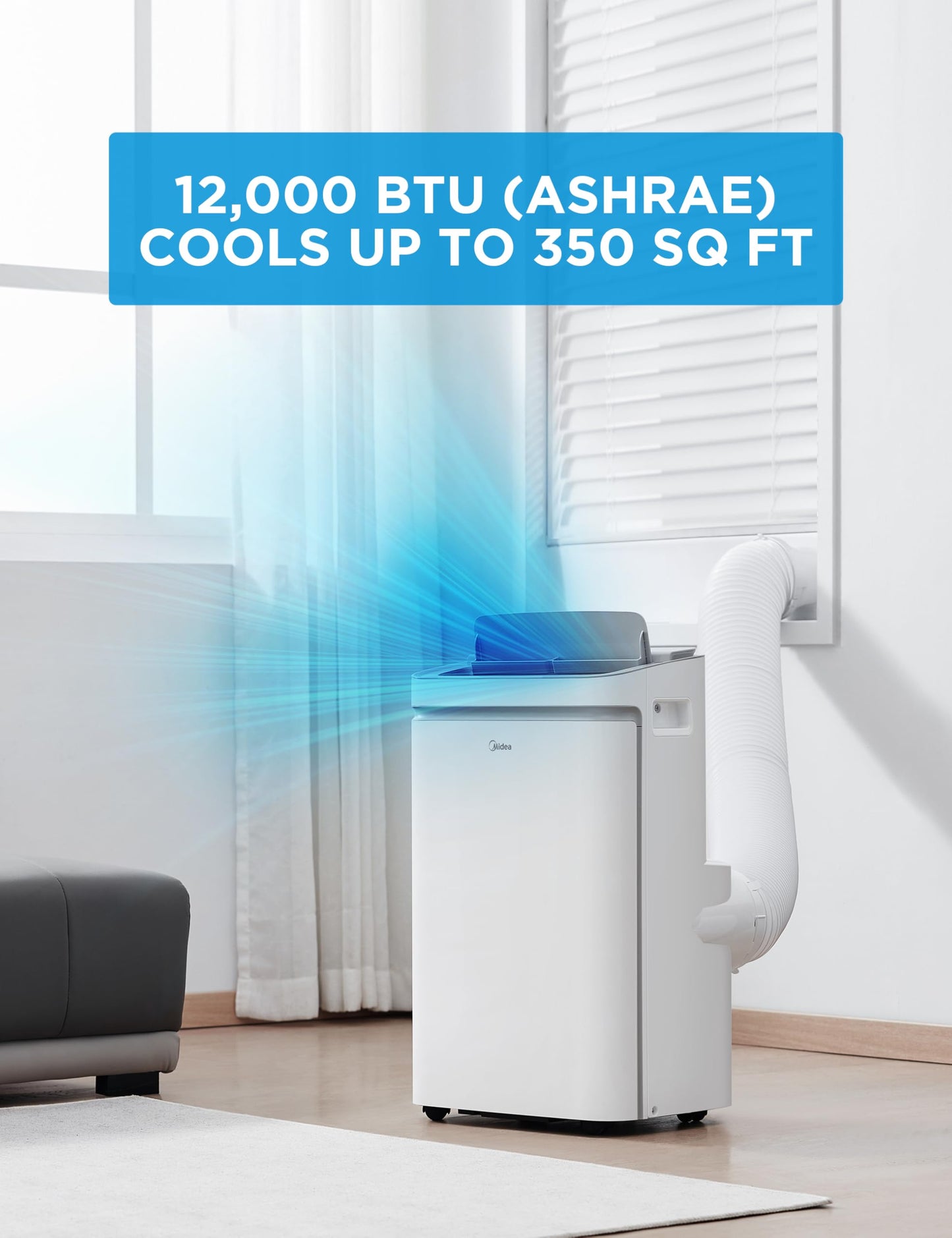 Midea 12,000 BTU ASHRAE (8,000 BTU DOE/SACC) Inverter Portable Air Conditioner, Cools up to 350 Sq.Ft., with Dehumidifier & Fan mode, Control with Remote, Amazon Alexa & Google Assistant, 2026 NEW