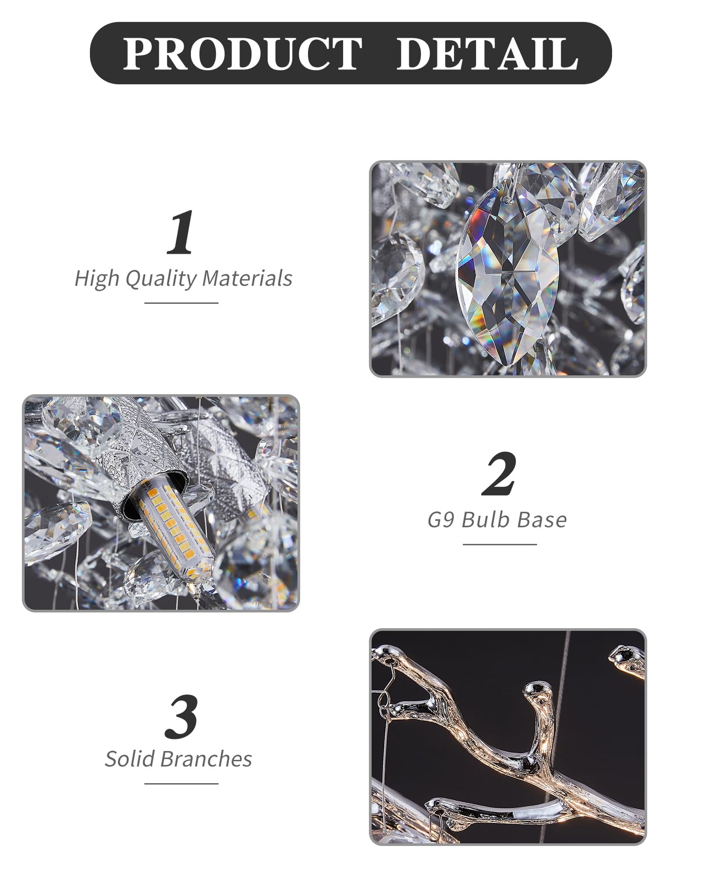 witkey Modern Tree Branch Crystal Chandelier Luxury Silver Crystal Pendant Lighting 18" Contemporary 6-Light Chandeliers for Dining Room Kitchen Bedroom Living Room
