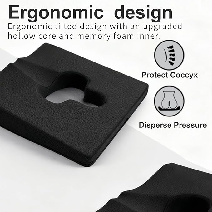 Rivquvi Gel Wheelchair Seat Cushion,Bed Sore Cushions for Butt,hemorrhoid pillow for Chair,Pressure Sore cushion,Memory Foam Butt Pillow,Sciatica,Coccyx,Pressure Ulcer Pain Relief,Washable Cover(Black