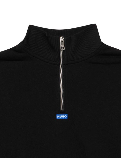 HUGO, Small Block Logo Cotton Quarter Zip Sweatshirt, Black Pepper, Small