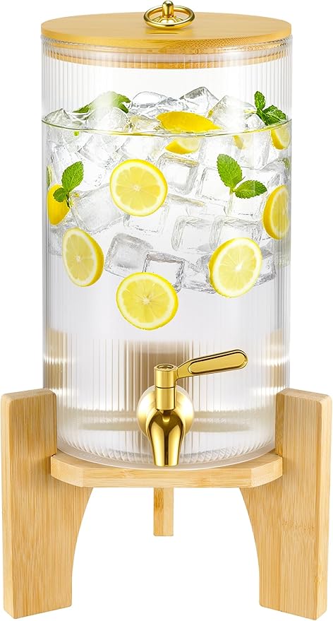 NiHome 1.3 Gallon Drink Dispenser for Parties, 4.9 L Glass Iced Beverage Dispenser, Large Glass Party Drink Dispensers for...