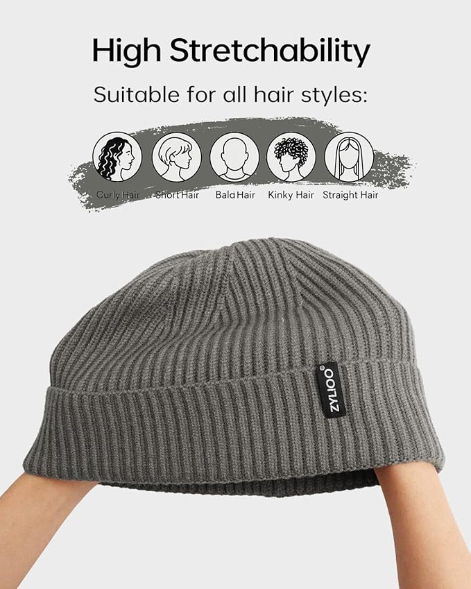 Zylioo Oversize Beanie Hats, XXL Big Size Ribbed Knit Cuffed Winter Hat for Cold Weather, Warm Skull Watch Cap