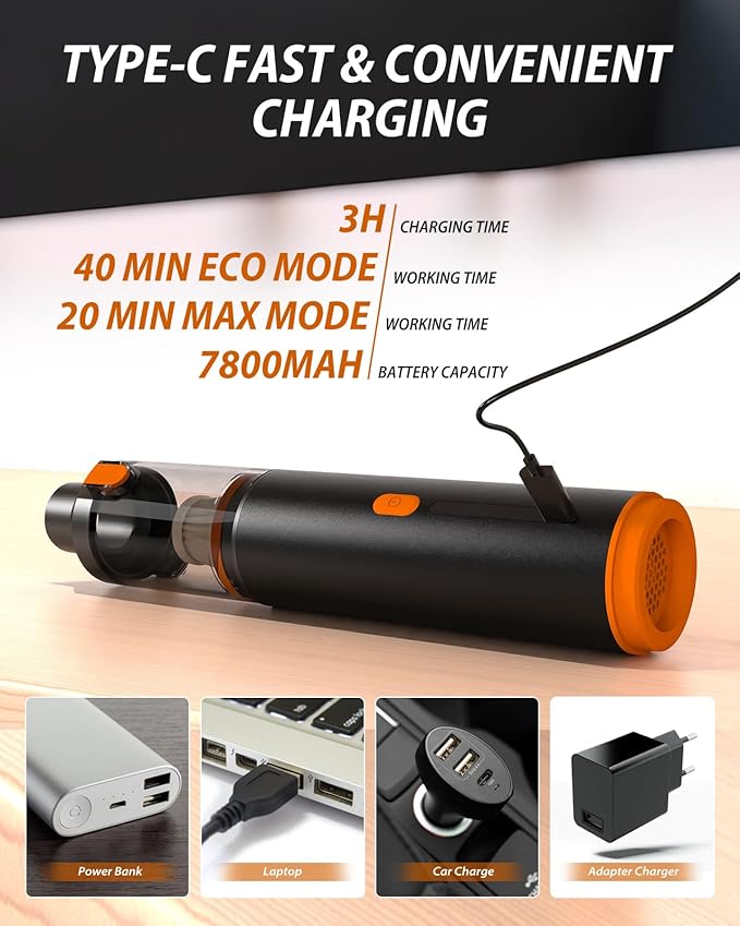 Handheld Vacuum Cordless, 19000Pa High Power Suction & Blower 2 in 1 Mini Portable Car Vacuum Cleaner for Home, Car, Office Desk, Keyboards