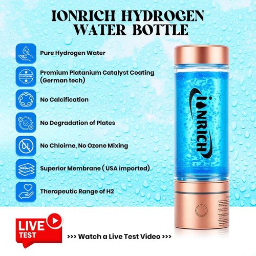 IONRICH HYDROGEN WATER Bottle |SPE-PEM Technology| Platinum ct. Plates | No Chlorine No Ozone Mixing| H2 1500 ~ up to 4000 PPB* | -ORP -300 to -500 mv| Purity 99.96% H2 | Health Benefit