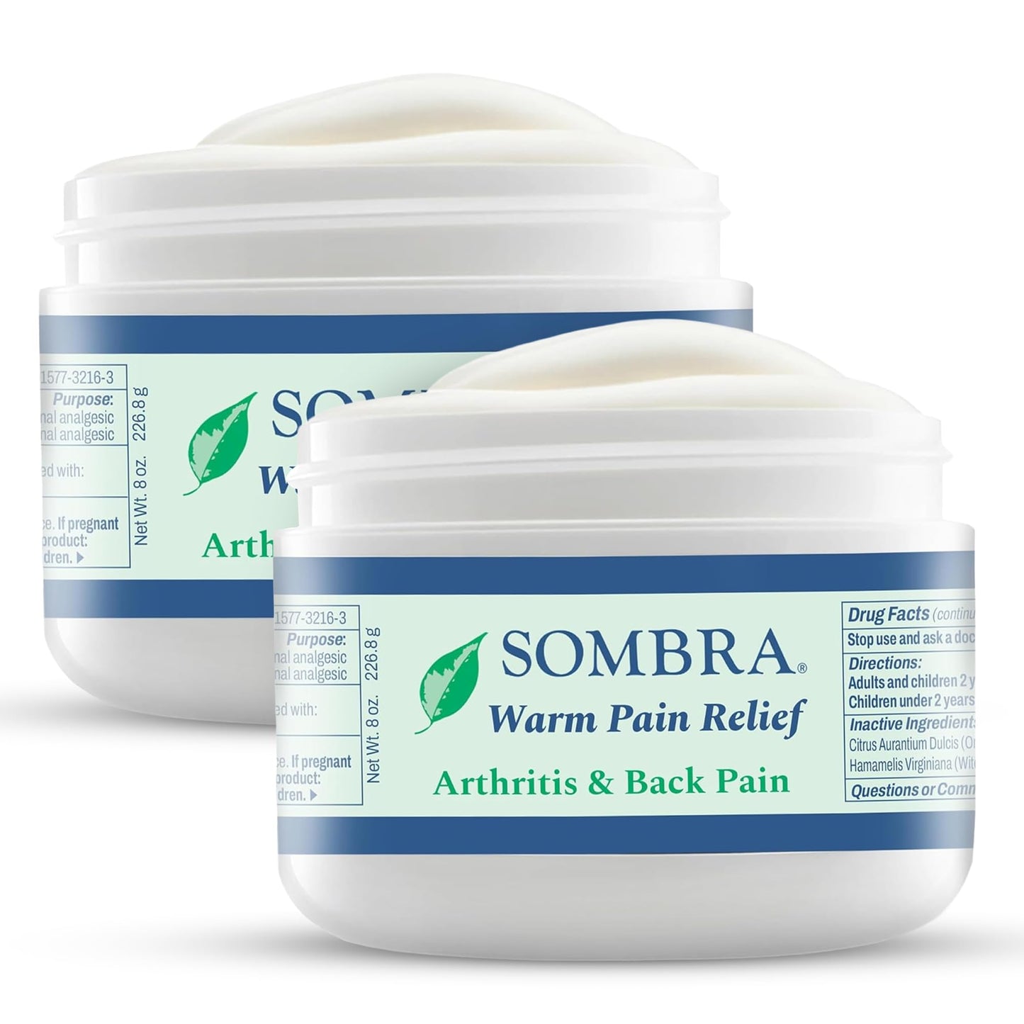 Sombra Warm Pain Relief Gel, Warm Relief for Arthritis and Chronic Pain Pre-Workout Muscle Rub Vegan Formula Free of Artificial Fragrances, Dyes, NSAIDs, Wax, Petroleum, Alcohol - 8oz (2 Pack)