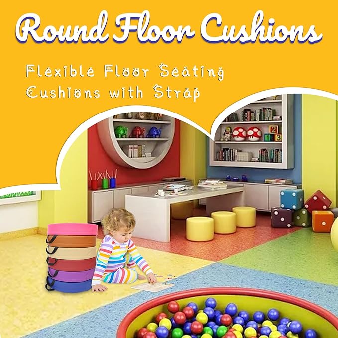 M Mute Touch 6 Pcs Flexible Floor Cushion for Classroom, Floor Cushions Easy to Clean and Carry,16''x16''x2'' Soft Cushion for Learning Sitting Daycare School Chair Yoga and Meditation (PU Leather)