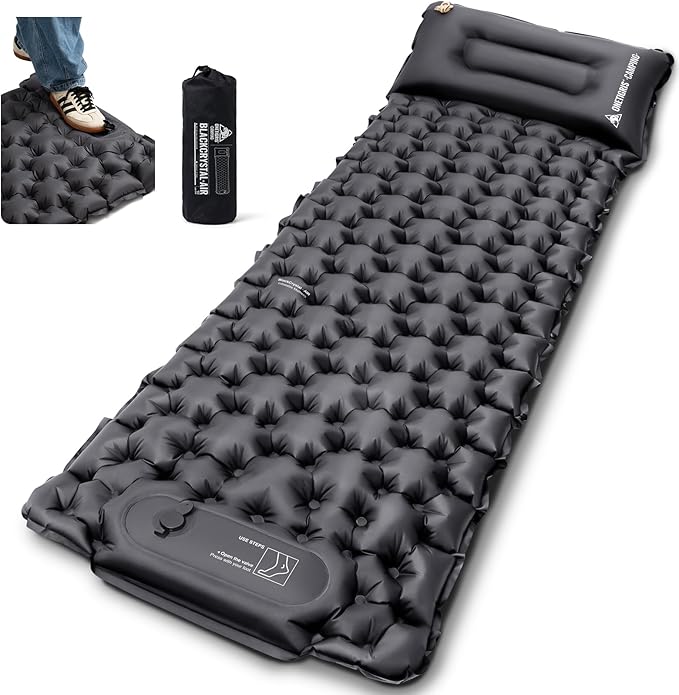 ONETIGRIS Blackcrystal Sleeping Pad, Ultralight Camping Sleeping Pad with Pillow Built-in Foot Pump Inflatable Sleeping Ma...