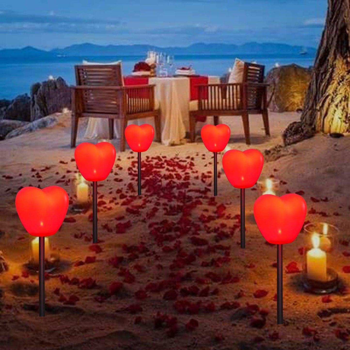 Abkshine Set of 6 Solar Red Heart Stake Lights for Valentines Day Decor, Outdoor Waterproof Heart Shaped Light for Garden Pathway Flowerbed Cemetery Grave Porch Walkway Valentine's Theme Decorations