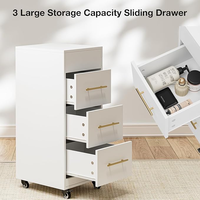 Paddie Salon Trolley Cart with Lockable Wheels, Rolling Hair Cart with 3 Dryer Holders for Hair Stylist, Makeup Organizer Stations Cabinet for Beauty Spa Barbershop Tattoo (White)