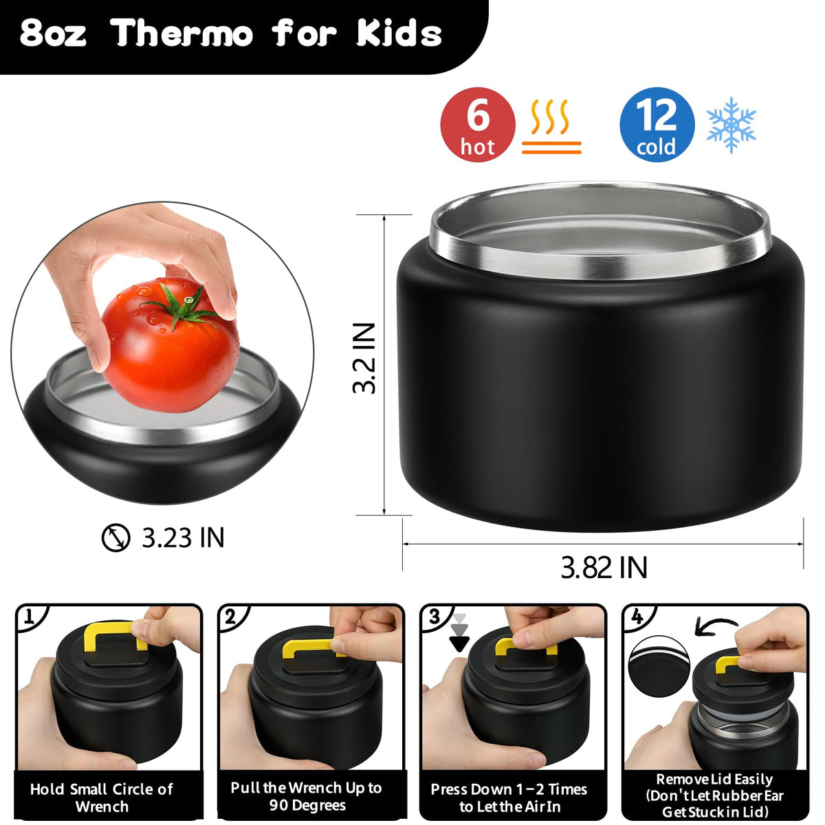 MAISON HUIS Kids Bento Lunch Box Set With 8oz Soup Thermo, Leakproof Lunch Containers with 5 Compartment, Thermo Hot Food Jar and Insulated Lunch Bag, BPA Free,Travel, School -Black (Astronaut)