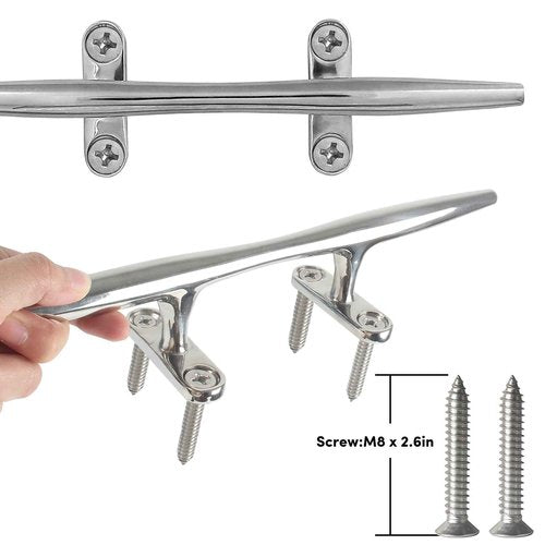 VEITHI Boat Cleats Dock Cleats 15 inch 316 Stainless Steel, Large Boat Dock Cleats Open Base, Boat Cleat Marine Cleats with Hardware, Rope Cleat for Boat/Yacht/Deck/Nautical Decor (2 Pack)