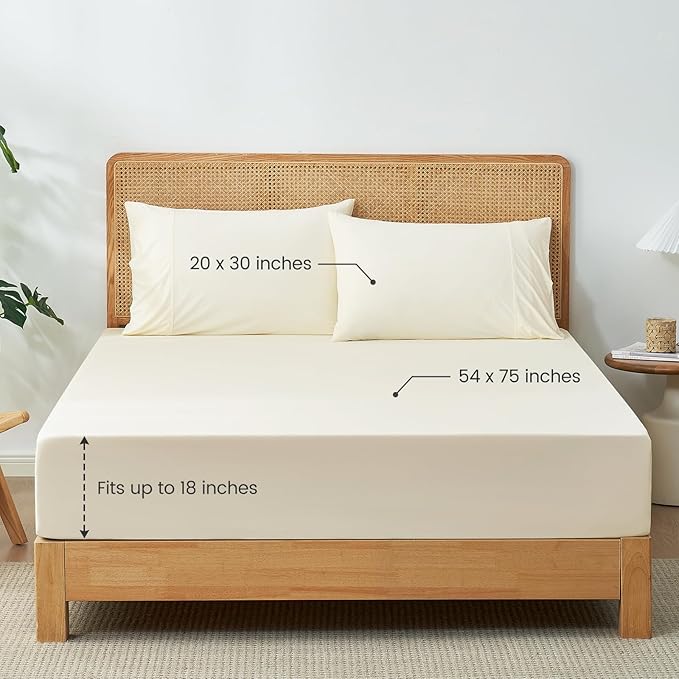 Cozy Bliss Premium Cooling Sheet Set Full Size, Q-Max>0.4, 3PCS No Flat Sheet with 2 Pillowcases, Breathable Fitted Sheet for Hot Sleepers & Night Sweats, Deep Pocket Up to 18 Inches, Cream White