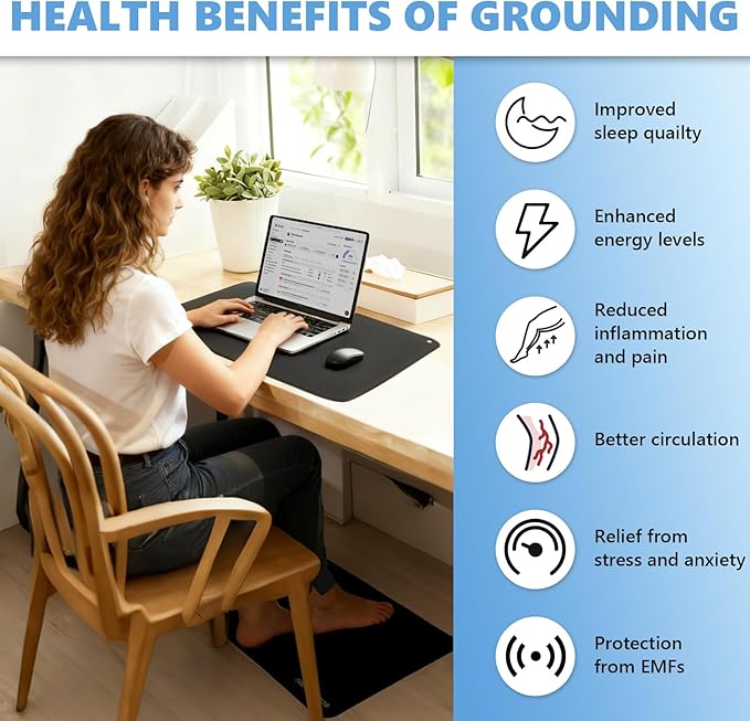 earthzhenxin Grounding Mat for Feet, Grounding Mat Improve Sleep, Relieve Pain, Conductive Mat for Magnetic Therapy, Earth Connected Pad for Home, Office and Work 2 Pack(Black 16"x24")