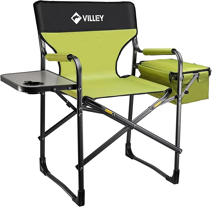 VILLEY Heavy Duty Directors Chair, Folding Camping Chairs, with Cooler Bag Portable Foldable Chair, for Camp Tailgating La...