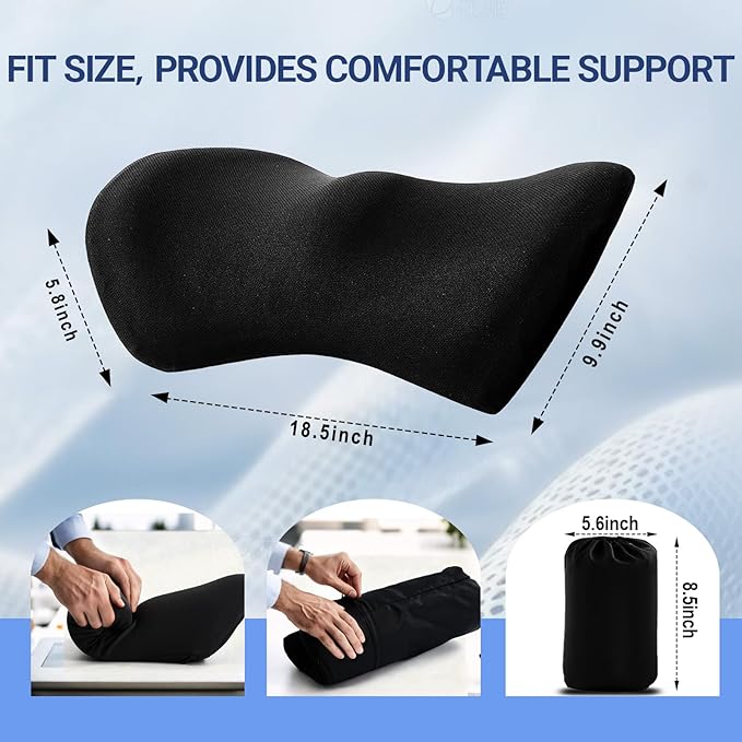 FOUSUPDT Lumbar Pillow with Adjustable Strap, Memory Foam Lumbar Support Pillow for Office Chair and Car Seat, Back Pillow for Lower Back, Back Support Pillow for Sitting, Driving, Traveling