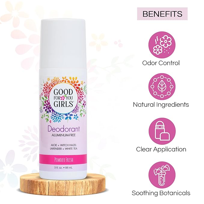 Good For You Girls Aluminum-Free, Natural Deodorant for Kids, Pre teens, Teens, Safe & Effective Odor Control, Clear Roll-On, Natural Fragrance, Vegan, Made in USA | Soft Powder, 3 oz (Pack of 1)